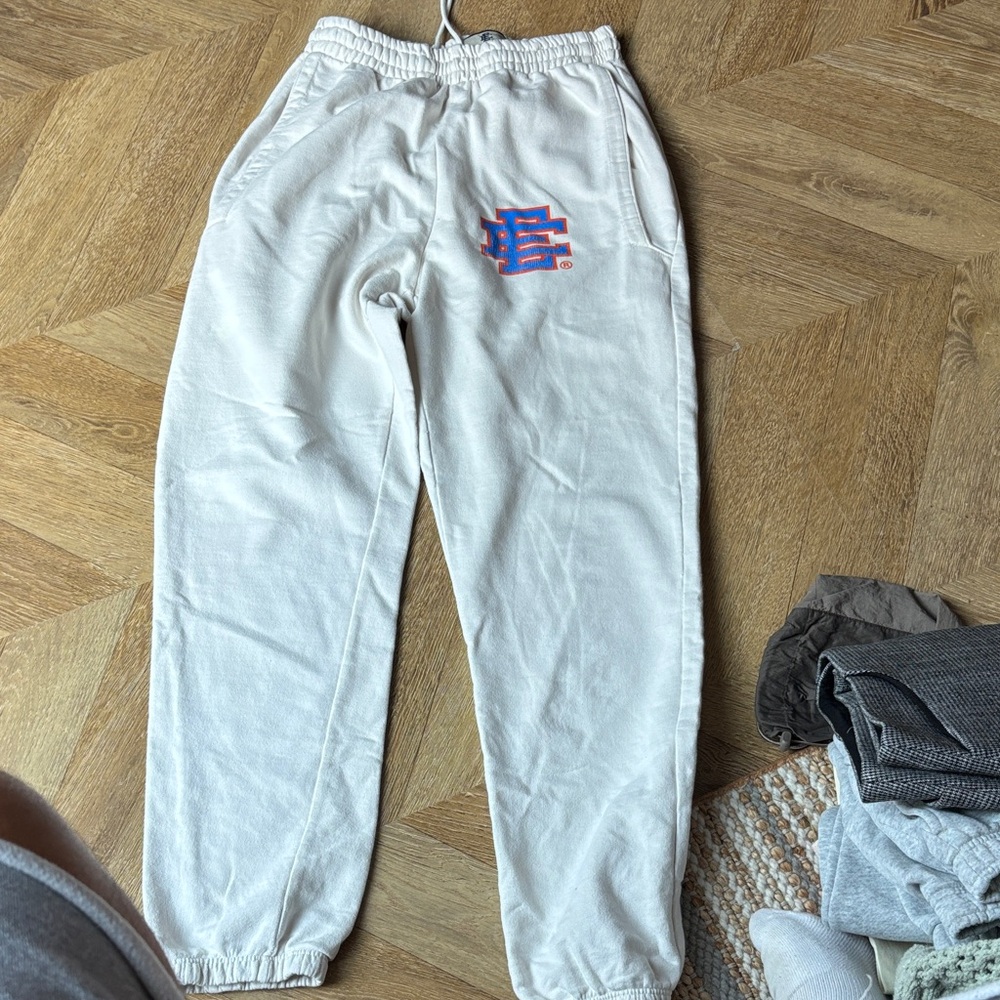 Eric Emanuel White Joggers with Red Logo